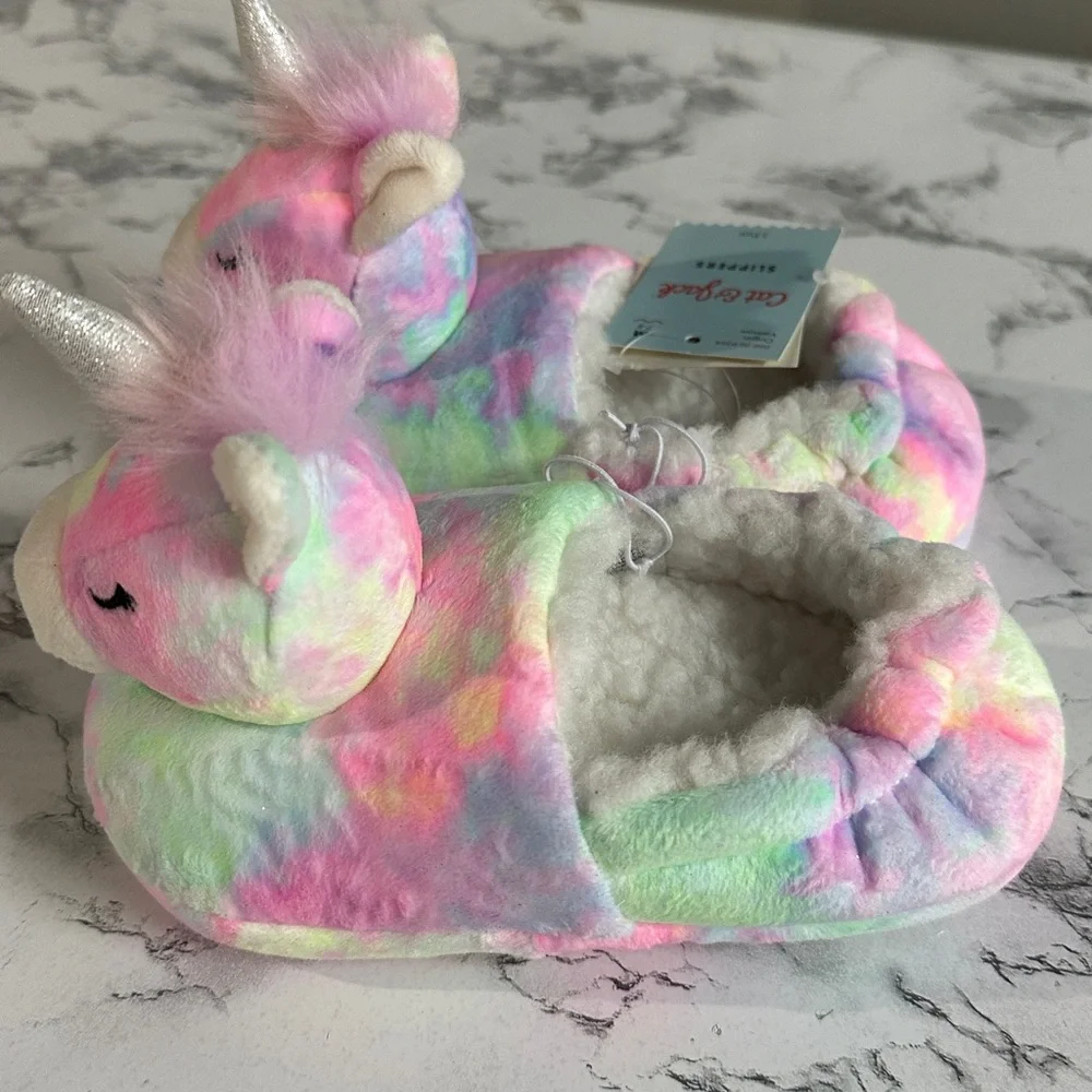 Cat & Jack Toddler Girls Magic Pastel Unicorn Slippers Size M(7/8)